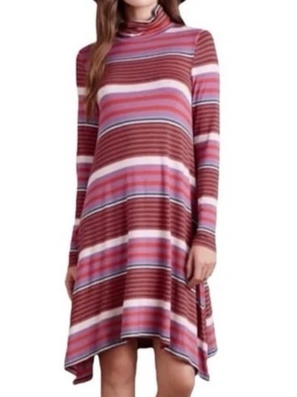 Maeve Anthropologie‎ Striped Swing Turtleneck Dress Size Large Long Sleeve